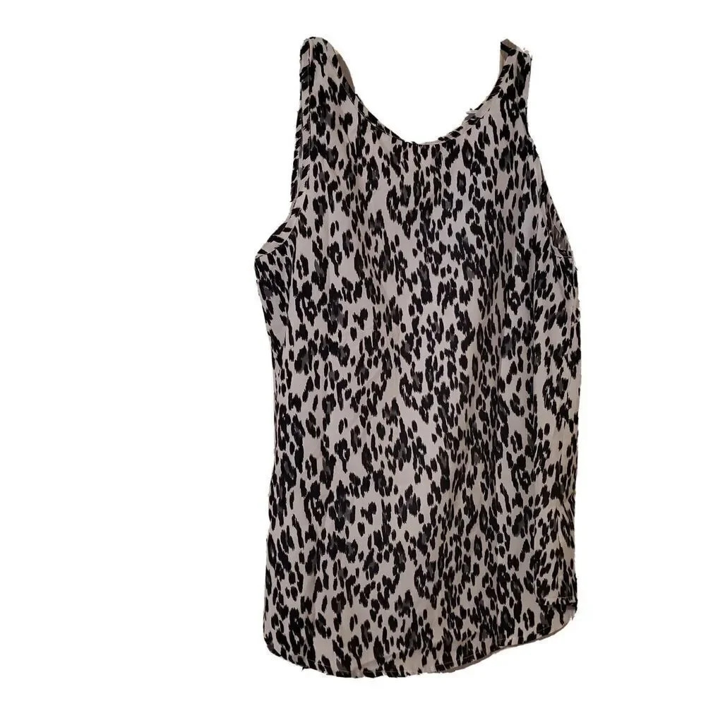 060) Faded Glory Blouse Shell Leopard Med 8 10 Black White Animal Print - Picture 2 of 2